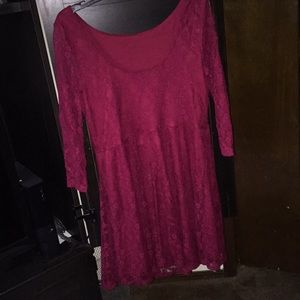 Red long sleeve dress with floral pattern